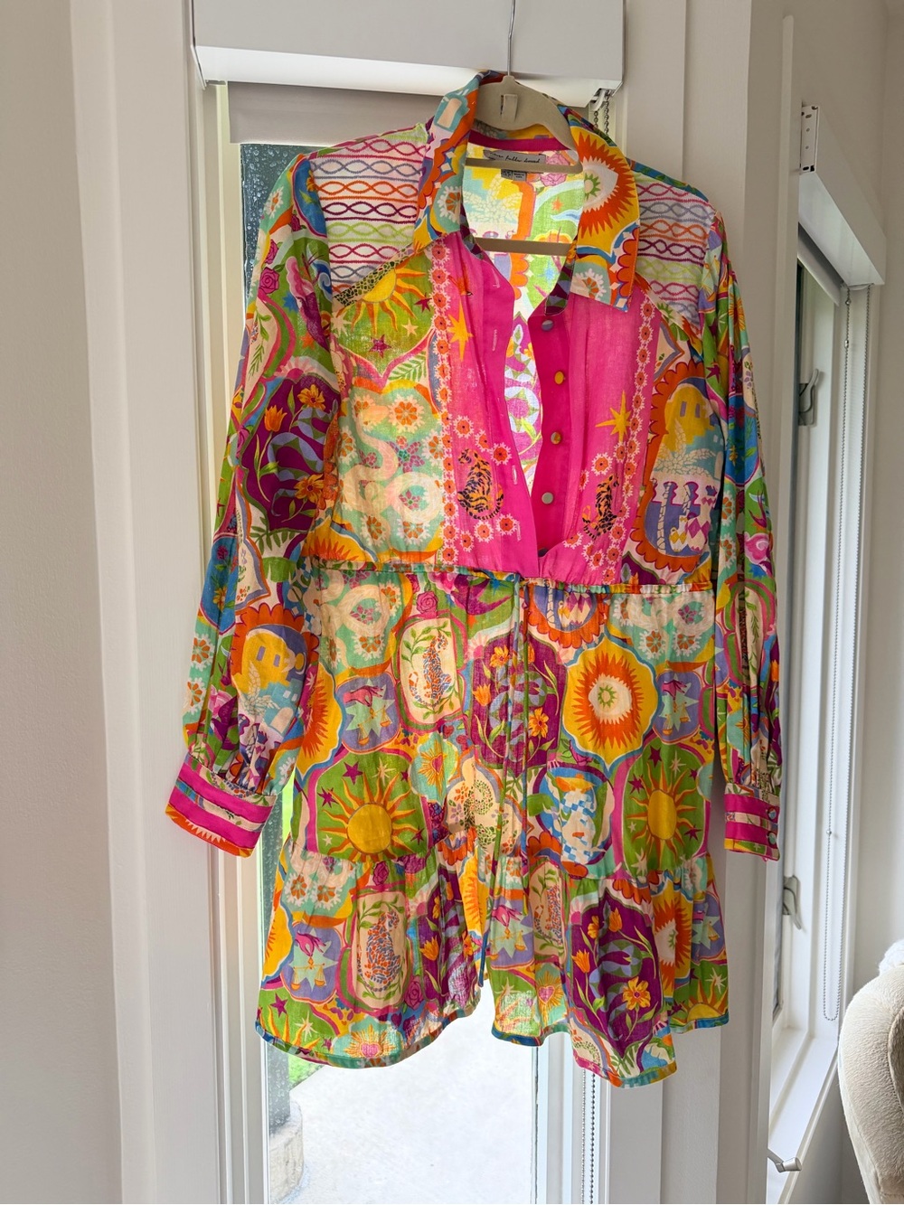 Bright Multi-Color Printed Button-Front Dress